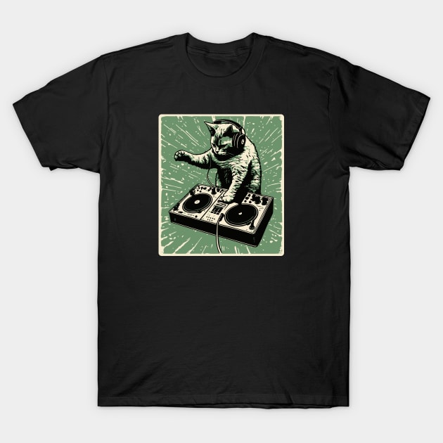 Cat DJ - Green Block Print - DJ Cat - Deadmau5 - Deadmouse T-Shirt by Barn Shirt USA
